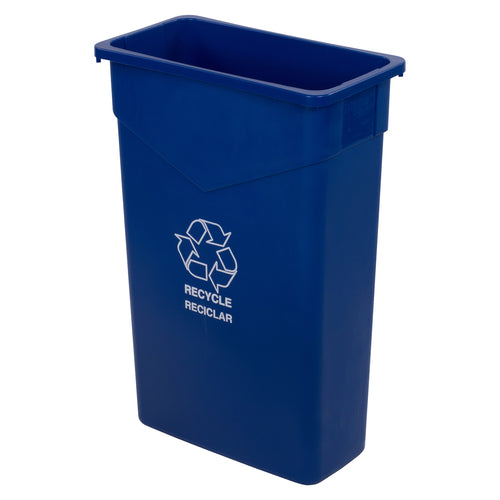 Trimline Recycle/Waste Container, 23 gallon, rectangular, imprinted with recycling symbol, heavy-duty, polyethylene, blue