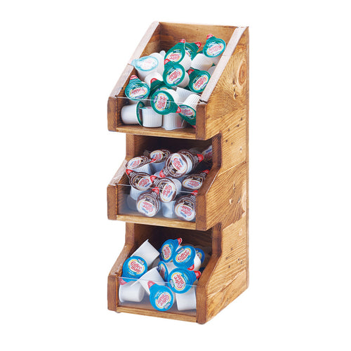 Madera Condiment Organizer/Display, 6''W x 7''D x 16''H, 3-tier bins, single tower, clear acrylic face, rustic pine