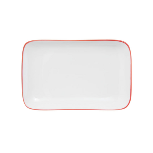 Bistro Plate, 9''L x 5-1/5''W, rectangular, coupe, vitrified porcelain, white with red band