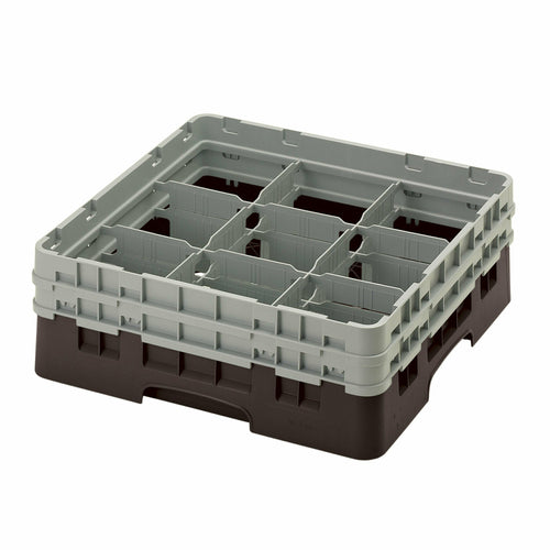 Camrack Glass Rack, with (2) soft gray extenders, full size, 19-3/4'' x 19-3/4'' x 7-1/4'', (9) compartments, 5-7/8'' max. dia., 5-1/4'' max. height, brown,