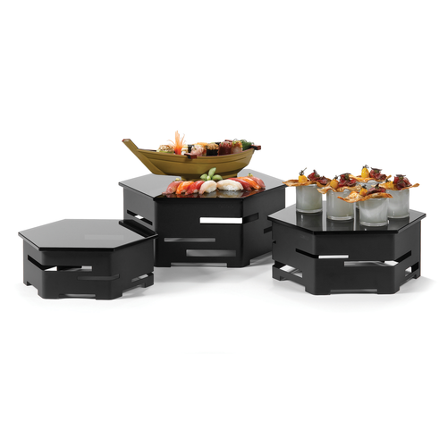 Honeycomb Riser Display Set, (6) pieces, hexagonal shaped, stainless steel with black matte finish