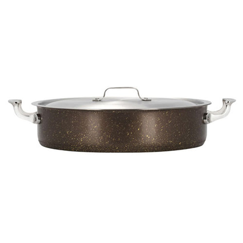 HotStone Cucina Pot, 9 qt., 14-3/4'' dia. x 3-5/8'' H, round, with cover,induction bottom 18/8 stainless steel, Coffee