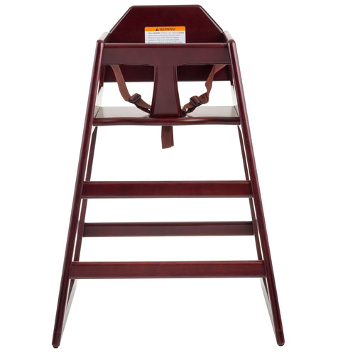 High Chair, 19-3/4'' x 19-3/4'' x 29''H, stackable, replaceable 3-point seatbelt, mahogany
