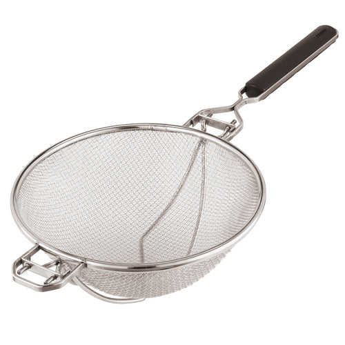 Strainer, 9'' dia. x 10-5/8'' L, double-wire reinforcement, fine mesh, stainless steel, ABS handle