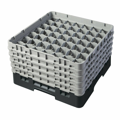 Camrack Glass Rack, with (5) soft gray extenders, full size, 19-3/4'' x 19-3/4'' x 12-1/8'', (49) compartments, 2-7/16'' max. dia., 10-1/8'' max. height, black, HACCP compliant, NSF