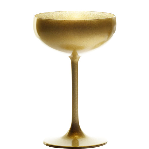 Stolzle Champagne Saucer Glass, 8 oz., 3-3/4'' dia. x 5-3/4''H,  coupe, gold finish