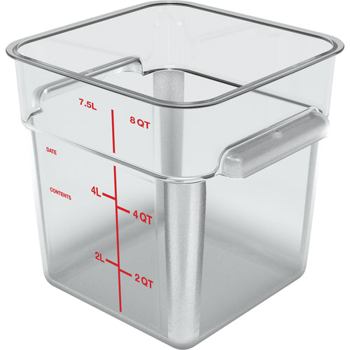 Squares Food Storage Container, 8 qt., 8-3/4'' x 9''H, square, clear with red print, NSF, Made in USA