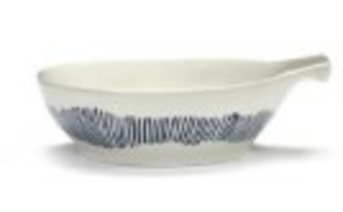 Tapas Plate, L, White Swirl-Stripes Blue, 4 3/8'' dia. x 1 3/8''H, round, Stoneware, White, Serax, Ottolenghi - Feast