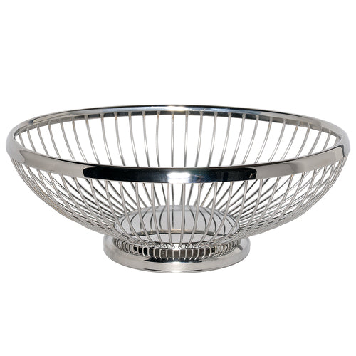 Basket, 9'' x 7'' x 3-1/2''H, oval, weighted base, hand wash only, wire, 18/8 stainless steel, polished finish