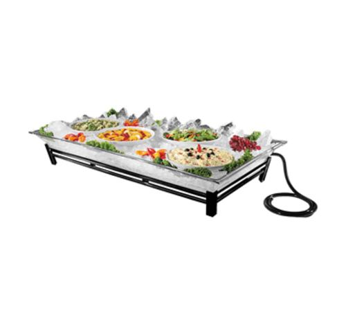 Ice Display/Pedestal, 48''W x 24''D x 8''H, rectangular, chip-resistant clear PETG ice pan, built-in threaded recessed drain