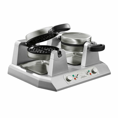 Belgian Waffle Maker, double side-by-side, 7'' dia., round, up to (60) 1'' thick waffles per hour per plate,  208v/60/1-ph, 2.7kW, 13.0 amps, cord, NEMA 6-15P, ETLus, NSF