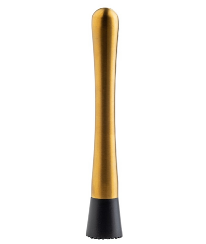 Muddler, with plastic tip, 1.375''W x 1.375''D x 8.125''H, 18/8 stainless steel, gold