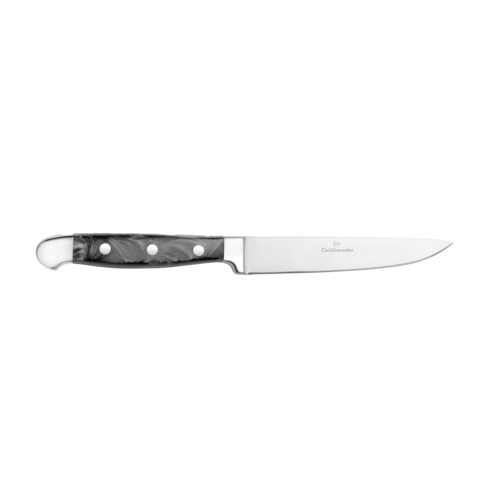 Non-Serrated Steak Knife, 9-1/4'' overall, 4-3/4'' blade, forged, stainless steel blade, black resin acrylic handle with marble finish, Chef & Sommelier
