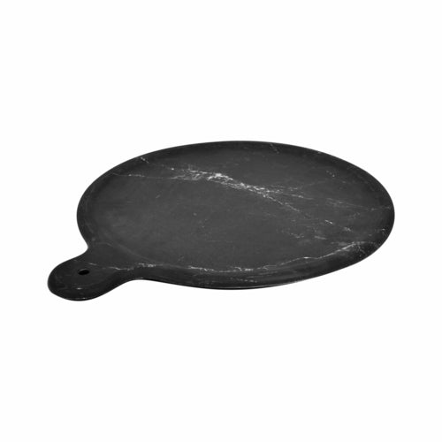 Carrara Collection Marble Platter, 12-1/2'' x 10'' x 1/2''H, round, with handle, melamine, black, Dalebrook