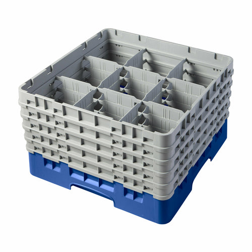 Camrack Glass Rack, with (5) soft gray extenders, full size, 19-3/4'' x 19-3/4'' x 12-1/8'', (9) compartments, 5-7/8'' max. dia., 10-1/8'' max. height, blue,