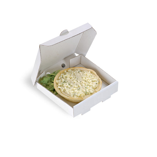 Mini Feast Pizza Box 3.5'' x 3.5'' x 0.8'', square, freezer safe, microwavable, grease resistant, recyclable, cardboard, white, (case quantity = 500 (100 each per pack, 5 packs per case)