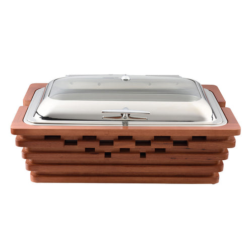 Sequoia Chafer, rectangular, 8 qt., glass lid, wooden stand, with heating plate, 500 watts, 120v/60/1-ph