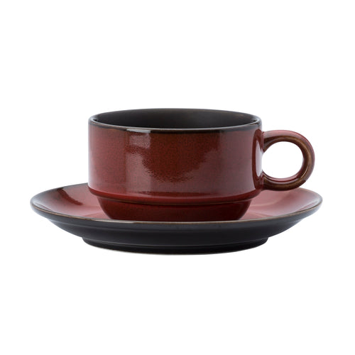 Espresso Saucer, 4-3/4'' dia., round, coupe, for 525, two-tone glaze, porcelain, crimson, Rustic
