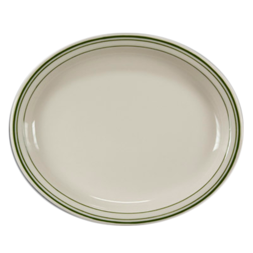 Platter, 9-3/4'' x 8'', oval, narrow rim, Homer, Green Band