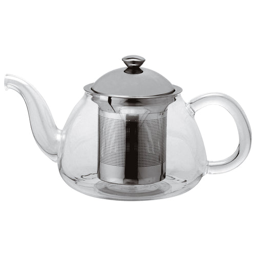Teapot, 33.8 oz., 5-1/2'' dia. x 4-1/4''H, electric, gas and ceramic cooktop safe, with stainless steel infuser and lid, borosilicate glass body, Paderno, Tabletop