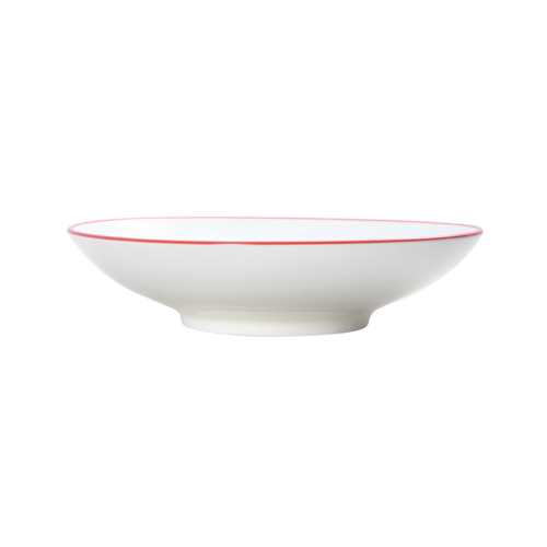 Bistro Bowl, 34 oz., 9-1/2'' dia., round, shallow, coupe, vitrified porcelain, white with red band