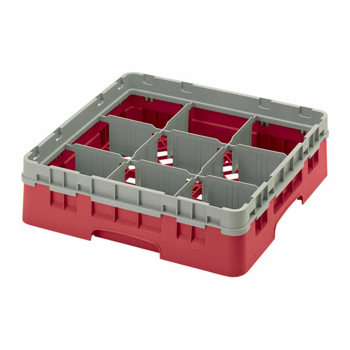 Camrack Glass Rack, with soft gray extender, full size, 19-3/4'' x 19-3/4'' x 5-5/8'', (9) compartments, 5-7/8'' max. dia., 3-5/8'' max. height, red