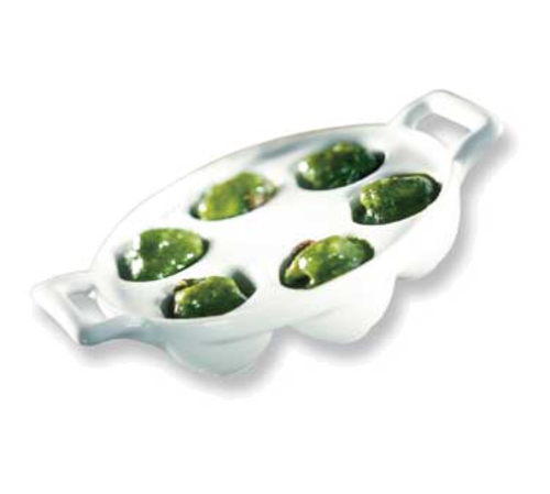 (BC1006) Snail Plate, 5-1/2'' x 5'' x 1-1/2''H, 6 holes, handled, oven, microwave