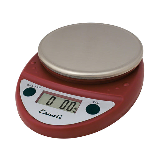 Escali Primo Digital Scale, round, 11 lb. x 0.1 oz./ 5 kg x 1 g, 6''W x 8-1/2''D x 1-3/5''H overall, 5-1/2'' dia. stainless steel removable platform