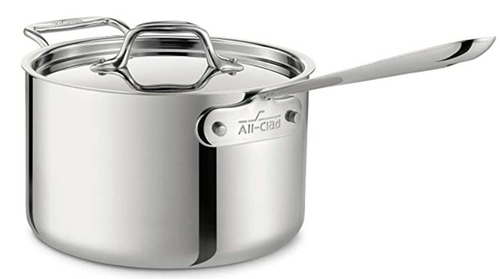 Suace Pan, 4 Qt., with loop & lid, induction capable, (5) alternating layers of stainless steel & aluminum, stainless steel finish, All-Clad, d3 Collection