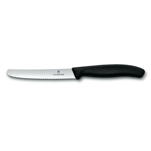 Victorinox Paring Knife, 4-1/2'' blade, round tip, serrated edge, black polypropylene handle