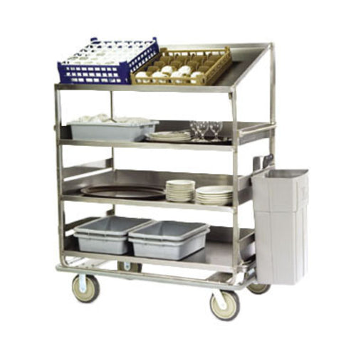 Soiled Dish Breakdown Cart, 67-3/4''W x 30-7/8''D x 69-1/4''H, (4) 14 gauge stainless steel shelves ( (3) flat, (1) angled), includes clear plastic drain tube