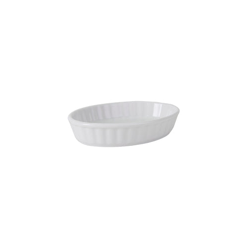 Creme Brule, 5 oz., 5-3/8'' x 3-7/8'' x 1-1/8''H,oval, fluted,  fully vitrified, lead-free, DuraTux, Porcelain White