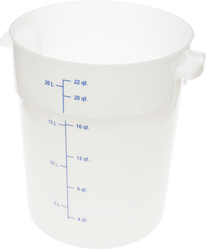 StorPlus Food Storage Container, 22 qt., round, molded-in capacity indicators, polycarbonate, white