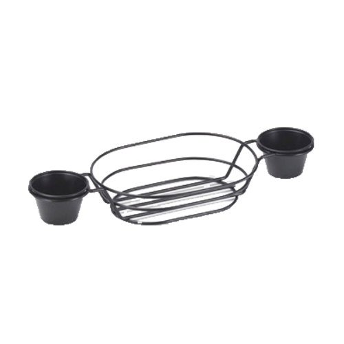 Oblong Metal Wire Basket with Two Sauce Cup Holders