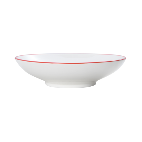 Bistro Bowl, 56 oz., 10-1/2'' dia., round, shallow, coupe,  vitrified porcelain, white with red band