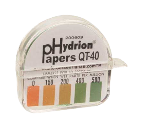 Litmus Paper, '' QUAT'', 0 - 500 PPM, 5/32'' x 15', dispenser, color-coded test chart