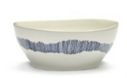 Bowl, L, White Swirl-Stripes Blue, 7 1/8'' dia. x 3 1/8''H, round, Stoneware, White, Serax, Ottolenghi - Feast