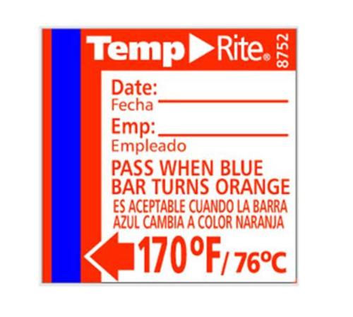 TempRite 170F/76C  adhesive dishwasher temp labels 24/pack